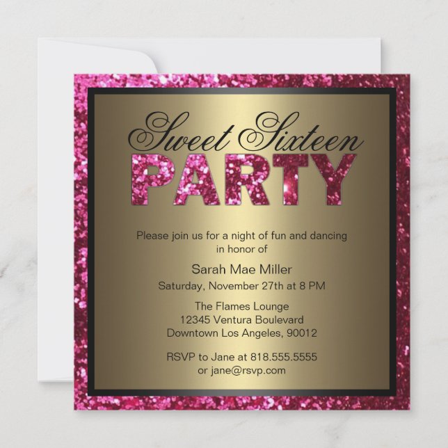 Invitation au Sweet sixteen de Parties scintillant (Devant)