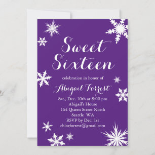 Invitation au Sweet sixteen d'hiver violet