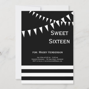Invitation au Sweet sixteen noir et blanc