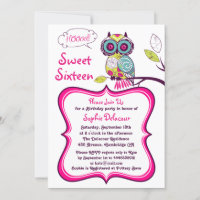 Invitation au Sweet sixteen rose chaud de Chouette