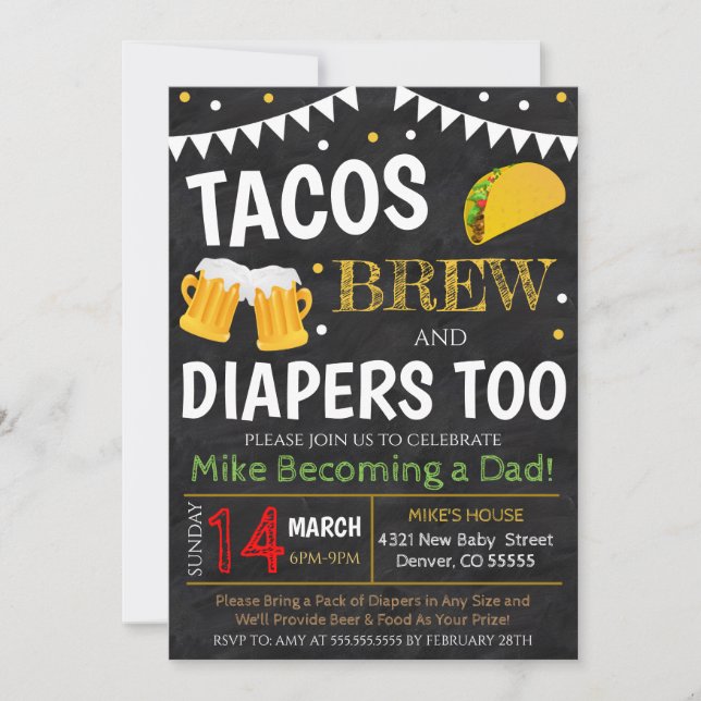 Invitation au Tacos et au Baby shower de la bière (Devant)