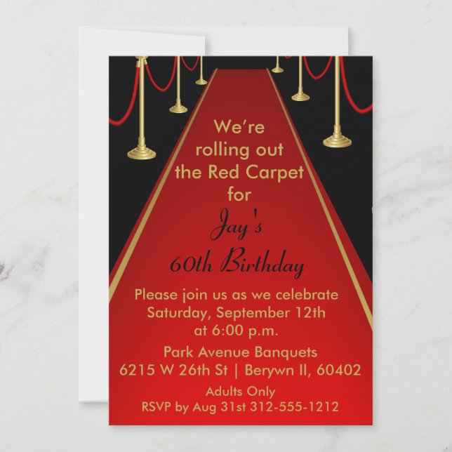 Invitation au tapis rouge Hollywood Thème Sweet 16 (Devant)