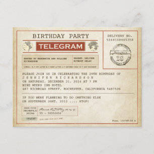 Invitation au télégramme d'anniversaire vintage