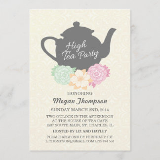 Invitation au thé élégant Damask & Téière