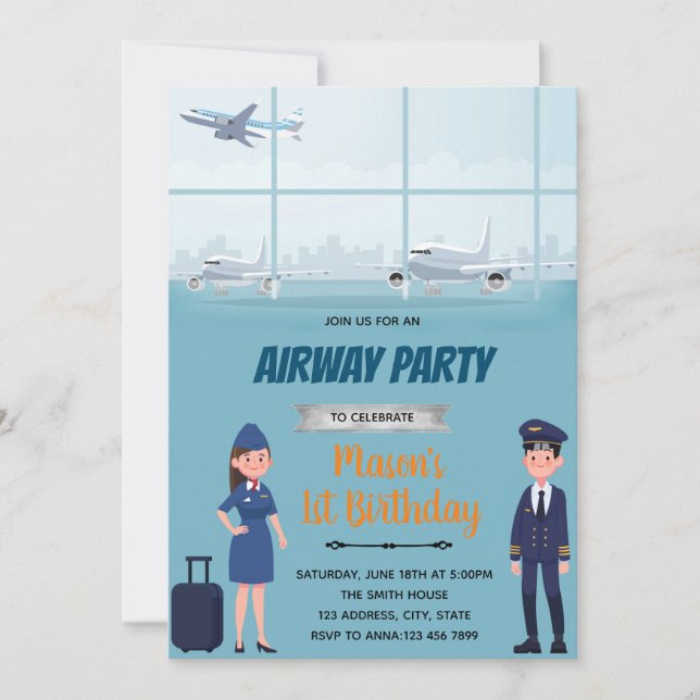 Invitation au thème d'anniversaire d'avion Aiways (Devant)