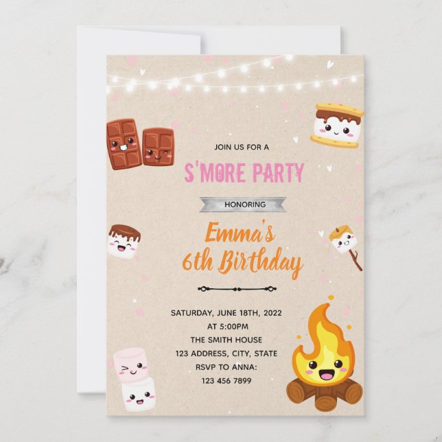 Invitation au thème de camp de filles au feu de ca (Devant)