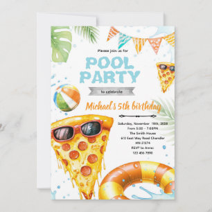 Invitation au thème de fête à la piscine pizza mig