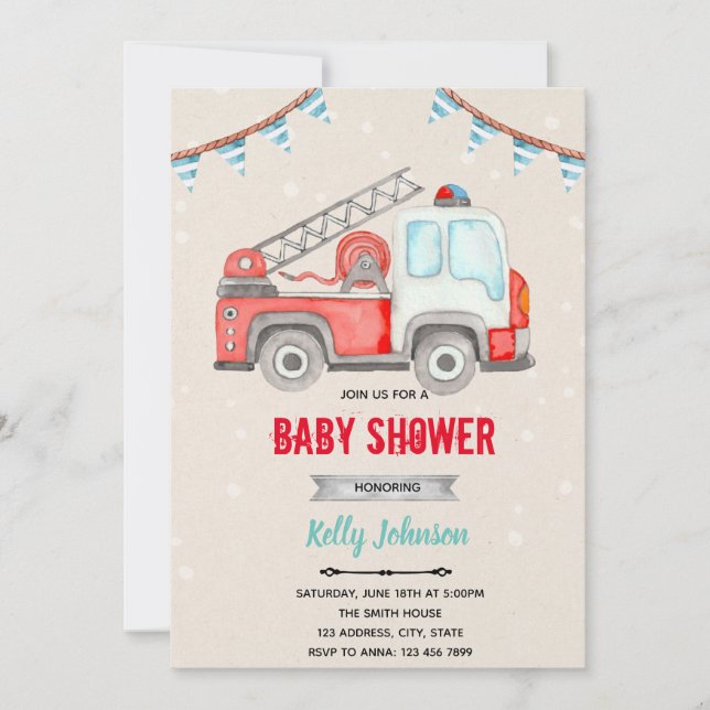 Invitation au thème de la douche de bébé camion de (Devant)
