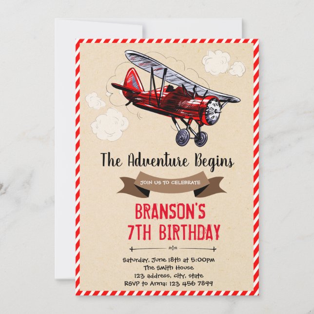 Invitation au thème de l'avion vintage (Devant)