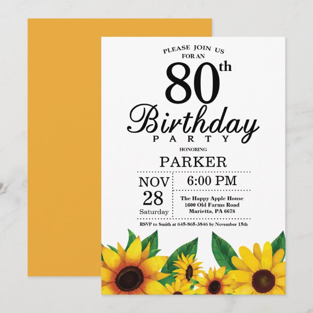 Invitation au tournesol 80e anniversaire (Devant / Derrière)