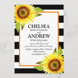 Invitation au tournesol Carte Black White Stripes