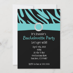 Invitation au Zebra Bachelorette Party Turquoise