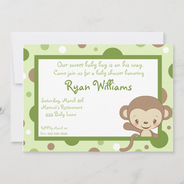 Invitation au zoo du singe Baby shower (Devant)