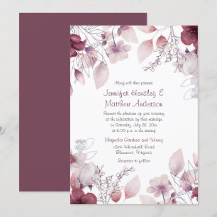 Invitation Aubergine, Purple Dusty, Floral Rose Mauve
