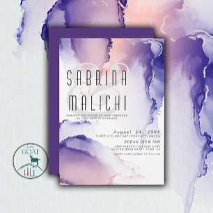 Invitation Aubergine Violet et Rose Corail Chic Encre Alcooli
