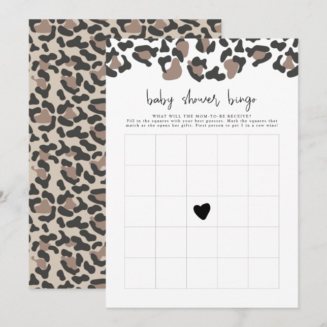 Invitation AUBREE Empreinte de léopard Safari Baby shower Bin (Devant / Derrière)