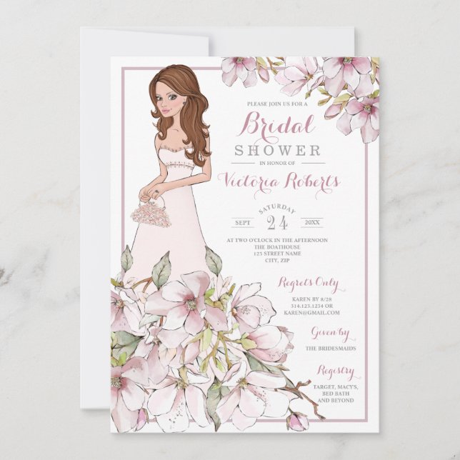 Invitation Auburn Hair Bride Floral Fête des mariées (Devant)