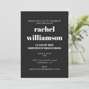 Invitation Audacieuse Typographie Black and White Graduation 