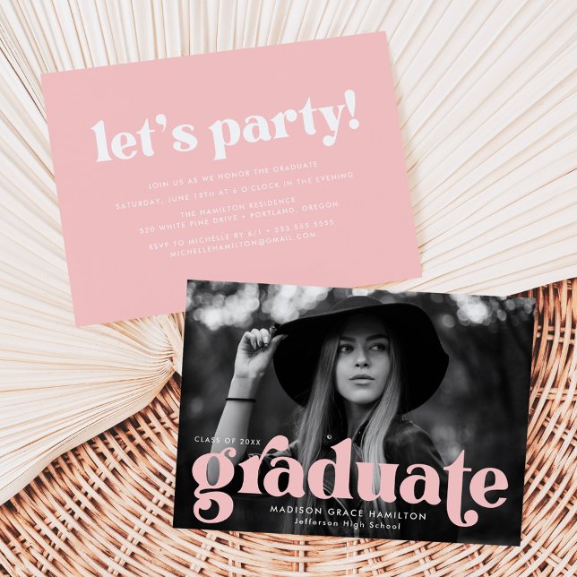 Invitation Audacieuse Typographie Blush Pink Photo Graduation (Créateur téléchargé)