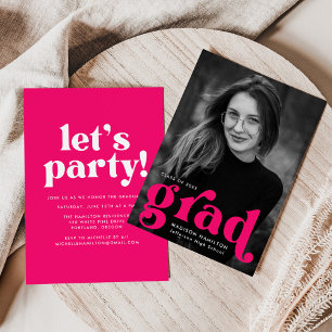 Invitation Audacieuse Typographie Fuchsia Photo Graduation Pa