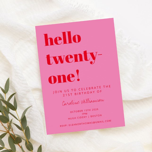 Invitation Audacieuse Typographie rose rouge moderne 21e anni (Créateur téléchargé)