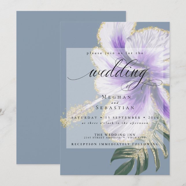 Invitation Audacieux Améthyste Purple Floral Mariage Invita (Devant / Derrière)