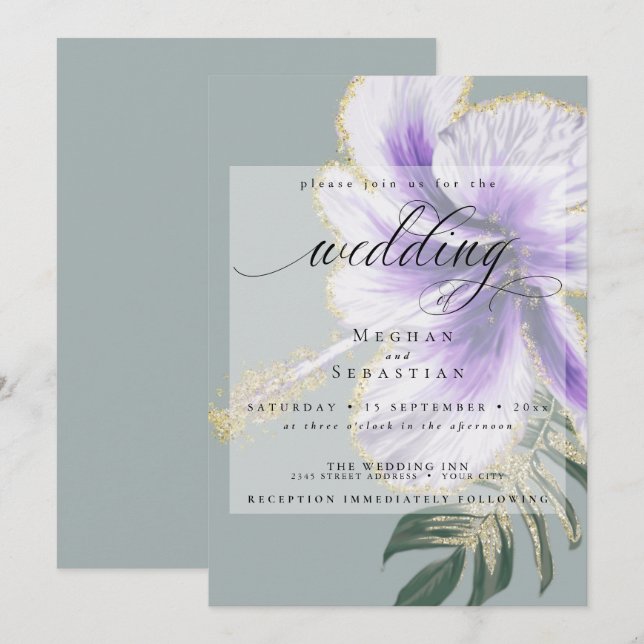 Invitation Audacieux Améthyste Purple Floral Mariage Invita (Devant / Derrière)