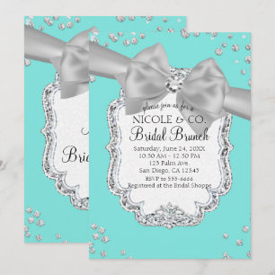 Invitation Audrey Blue Big White Bow Diamonds Fête des mariée