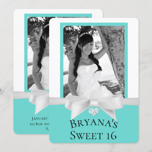 Invitation Audrey Teal Blanc Ruban Moderne Photo de Sweet 16