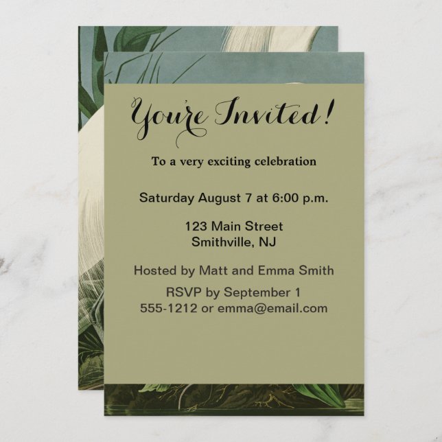 Invitation Audubon Héron de neige Oiseaux d'aigrettes blanche (Devant / Derrière)