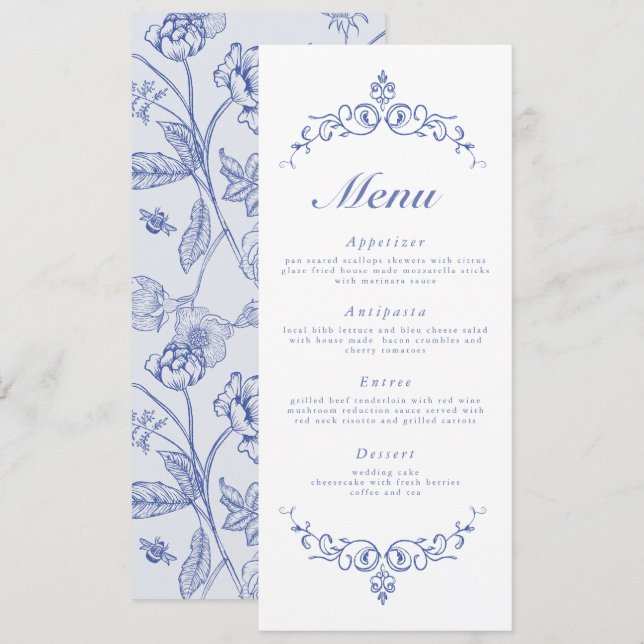 Invitation AURELIA Chinoiserie French Victorian Menu Cards (Devant / Derrière)
