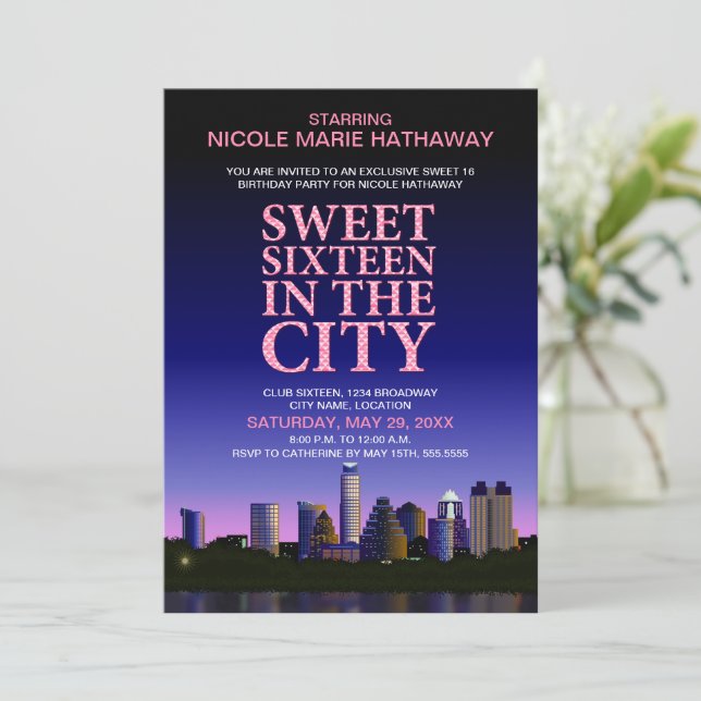 Invitation Austin Skyline Sweet sixteen (Debout devant)