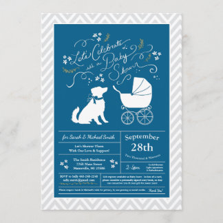 Invitation Australian Shepherd Chien Baby shower Blue Boy