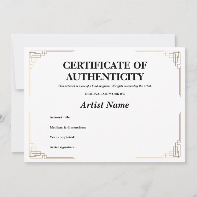 Invitation Authenticité du certificat Gold Art Déco personnal (Devant)
