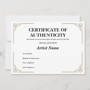 Invitation Authenticité du certificat Gold Art Déco personnal