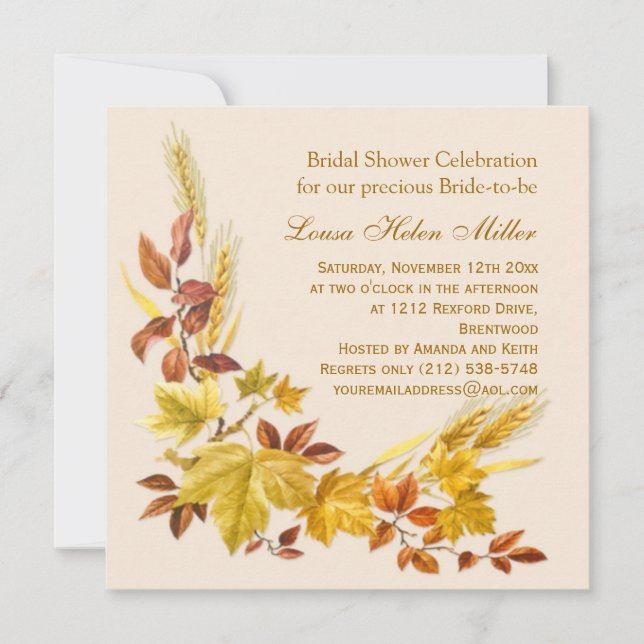 Invitation automnale d'or de Fête de la mariée de (Devant)