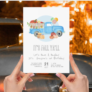 Invitation Automne 1er anniversaire Citrouille Camion bleu