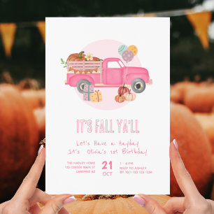 Invitation Automne 1er anniversaire Citrouille Pink Truck