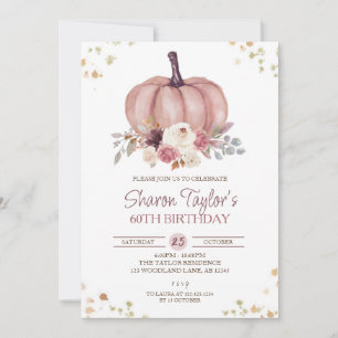 Invitation Automne 60e anniversaire, Citrouille floral Annive