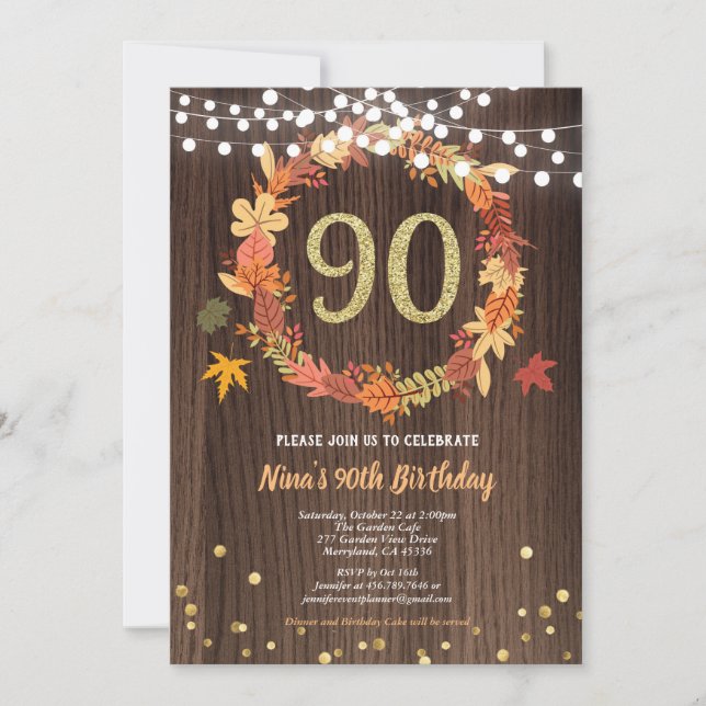 Invitation Automne 90e anniversaire de grâce couronnes or en  (Devant)