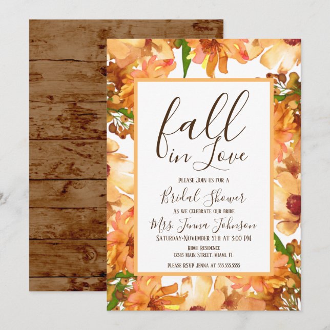 Invitation Automne Amour Tomber Verdure Mariage Rustique (Devant / Derrière)