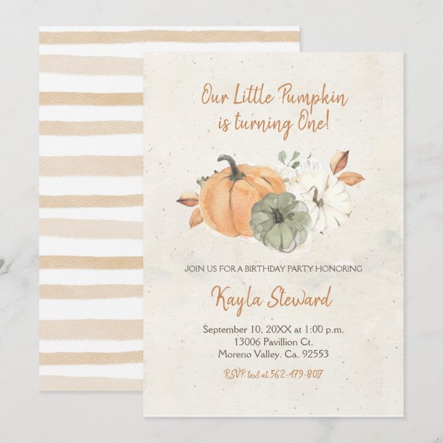 Invitation Automne Anniversaire Le petit Citrouille est un (Devant / Derrière)