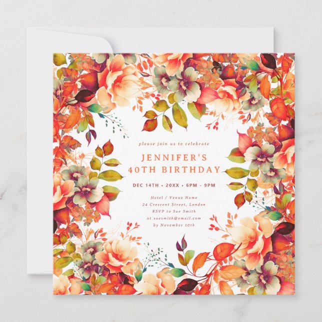 Invitation Automne Aquarelle d'automne Floral 40e anniversair (Devant)