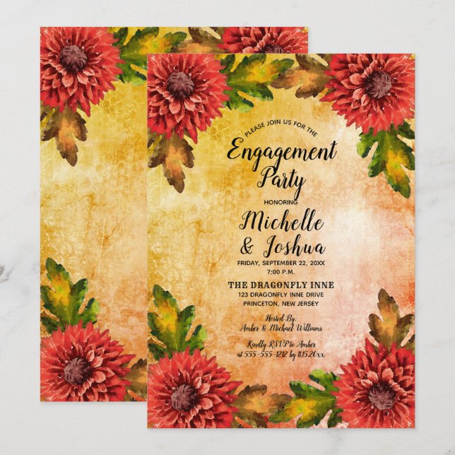 Invitation Automne Aquarelle Florale Fête d'engagement des mè (Devant / Derrière)