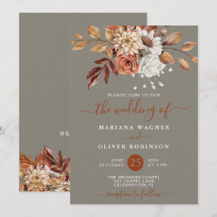 Invitation Automne Aquarelle Florale sur Mariage gris