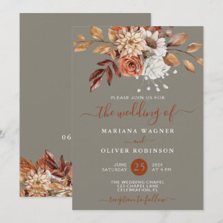 Invitation Automne Aquarelle Florale sur Mariage gris
