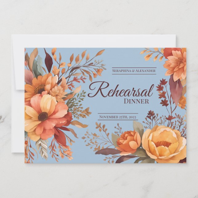 Invitation Automne Aquarelle Rustique Floral Dîner de répétit (Devant)