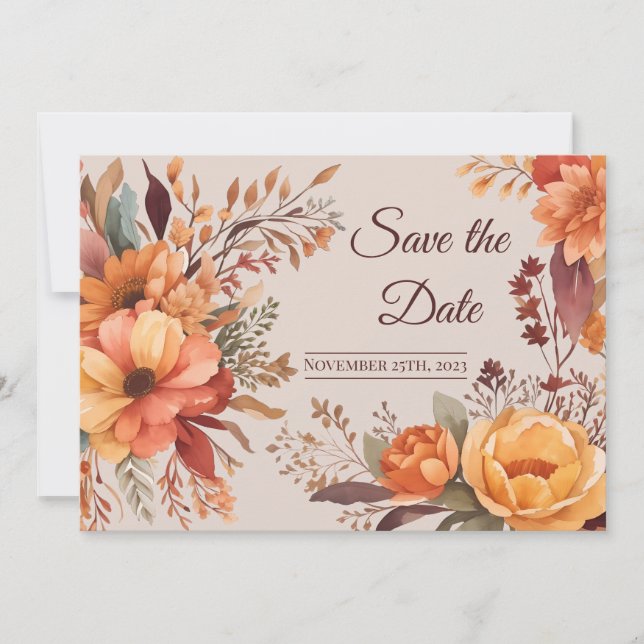 Invitation Automne aquarelle Rustique Floral Enregistrer la d (Devant)