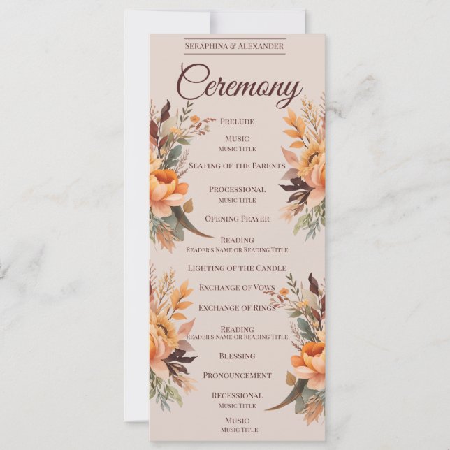 Invitation Automne Aquarelle Rustique Floral Wedding Programm (Devant)