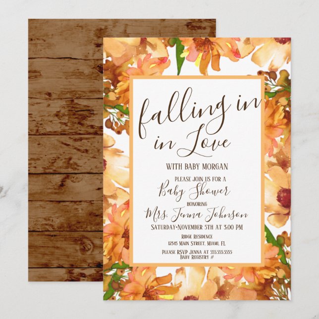 Invitation Automne Automne Amour Verdure Baby shower Rustique (Devant / Derrière)